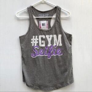 Chin Up Apparel Athletic Sporty Racerback Workout Gray Graphic Tank Size S